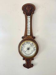 Antique Edwardian Carved Oak Aneroid Barometer