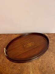 Antique Edwardian Mahogany Inlaid Oval Tea Tray