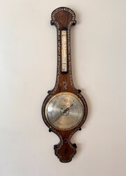 Antique Mahogany Mother Of Pearl Inlaid Barometer