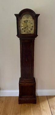 Antique Oak Eight Day Chiming Grandmother Clock 