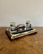  Burr Walnut Brass Mounted Double Sided Desk Set