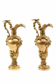Pair Of Ornate Victorian Gilt Bronze Ewers