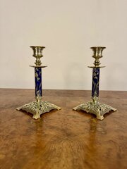Pair Of Victorian Brass And Porcelain Candlesticks