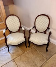Pair Of Antique Victorian Walnut Armchairs 