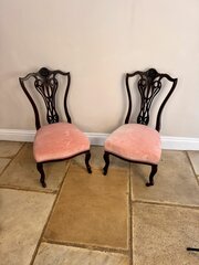 Pair Of Antique Carved Mahogany Chairs 