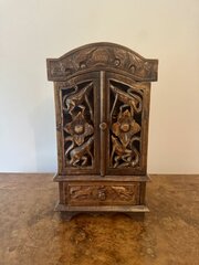 Quality Antique Carved Oak Table Top Cabinet 