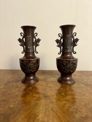 Quality Pair Of Antique Japanese Bronze Vases