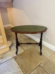 Victorian Walnut Leather Top Oval Writing Table