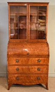 George III Satinwood Cylinder Secretaire Cabinet 