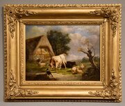Oil Painting by Pierre Dielmans A Farmyard Scene