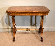 Victorian Burr Walnut Foldover Games Table