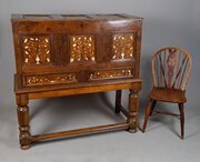 Charles II Ivory Inlaid Elm Chest On Stand C. 1660