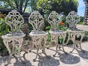 Four Elegant Victorian Cast Iron Garden Chairs 