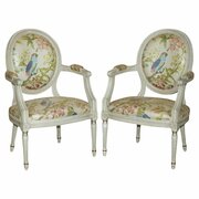 Pair 1920 French Louis XVIII Fauteuils Armchairs 