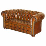 Restored Chesterfield Brown Leather Club Sofa 