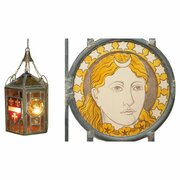 Victorian Nouveau Stained Glass Hanging Lantern