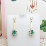 18ct Gold Emerald & Diamond Drop Earrings