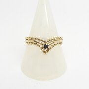  9ct Gold Sapphire Set Wishbone Ring Size P 1/2 