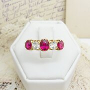  Edwardian 18ct Gold Faux Ruby & Clear Stone Ring 