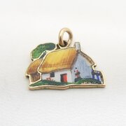 Enamel Cottage Charm Marked 9ct Gold C1930s