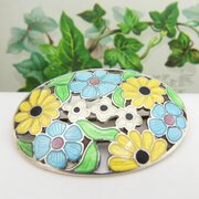 Lovely Silver & Enamel Flowers Brooch By A H Darby