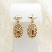 Pair Of Ornate 9ct Gold Garnet Set Earrings