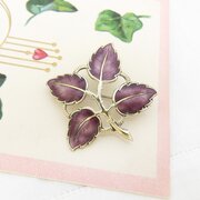 Scandinavian Silver & Purple Enamel Leaves Brooch