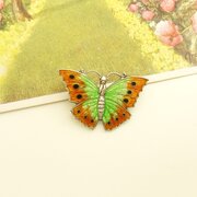 Vintage Orange & Green Enamel Butterfly Brooch