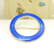 Vintage Silver & Blue Enamel Circle Brooch By Aksel Holmsen