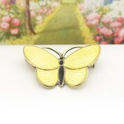  Vintage Silver & Yellow Enamel Butterfly Brooch 