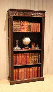 Large Carved Oak Open Bookcase