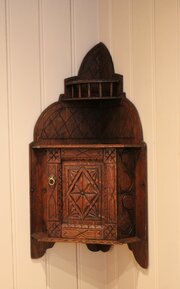Late 19th Century Carved Oak Corner Wall Cabinet