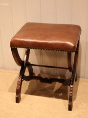 Late Victorian Walnut & Leather Stool