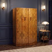 Antique English Art Deco Walnut Wardrobe / Armoire