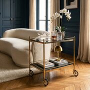 Vintage French Brass & Smoked Glass Drinks Tray