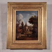 A Small 19th Century Oil On Panel Landscape.