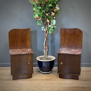 Pair Of Vintage Oak Marble Top Bedside Cabinets