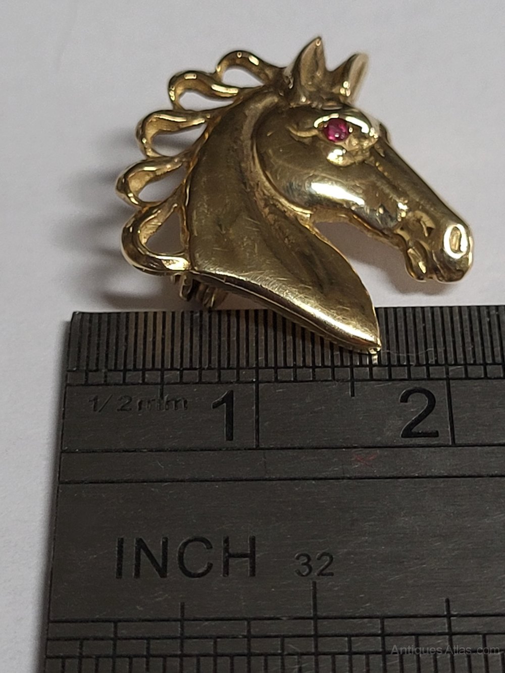 Antiques Atlas 9ct Gold & Ruby Horse Head Brooch Pin.