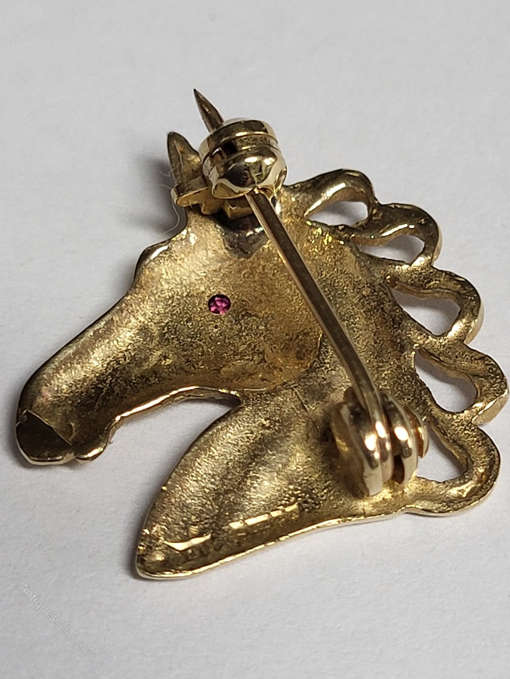 Antiques Atlas 9ct Gold & Ruby Horse Head Brooch Pin.
