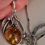  A Silver & Amber Pendant & 22 Chain.Art Nouveau.