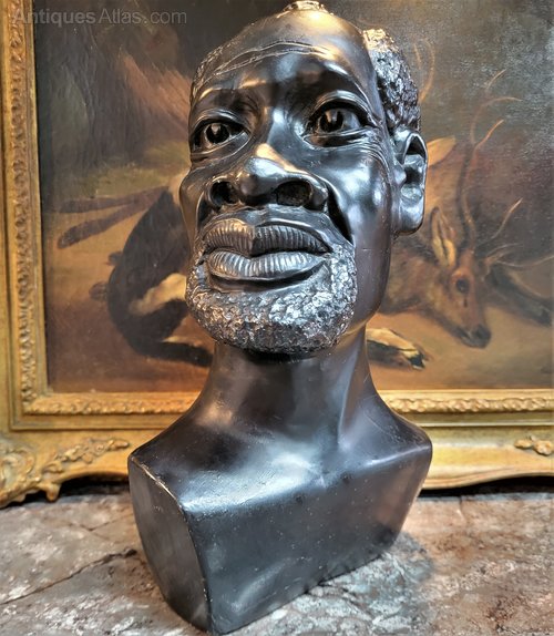 Antiques Atlas African Carved Stone Bust. Black Serpentine.