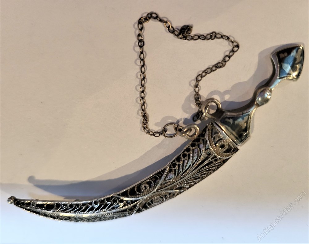 Antiques Atlas - Antique Silver Filigree Iraqi Jambiya Dagger Brooch.