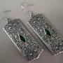 Art Deco Silver & Emerald Paste Earrings. 5.3 Cm.