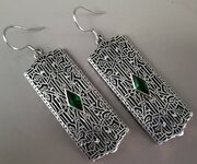 Art Deco Silver & Emerald Paste Earrings. 5.3 Cm.