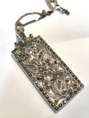 Art Deco Silver & Marcasite Panel Pendant & Chain.