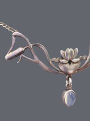Art Nouveau Silver & Moonstone Lily Necklace.