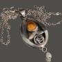 Kit Heath Silver & Amber & Pearl Rose Pendant.