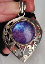 Large Silver & Spectrolite Labradorite Pendant.