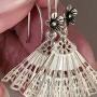 Silver-Art Deco-Fan-Earrings Pierced-Fan-Earrings  44-cm-Drop-Earrings