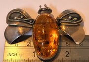 Large Silver & Amber Bee Brooch.6.3cm. Signed.